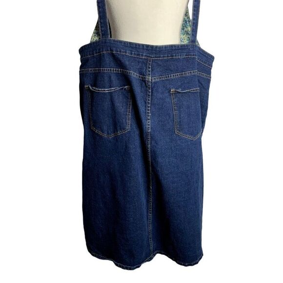Denim Button Up Overall Pinafore Skirt 2XL Blue Stretch Pockets Adjustable Strap - Picture 5 of 7